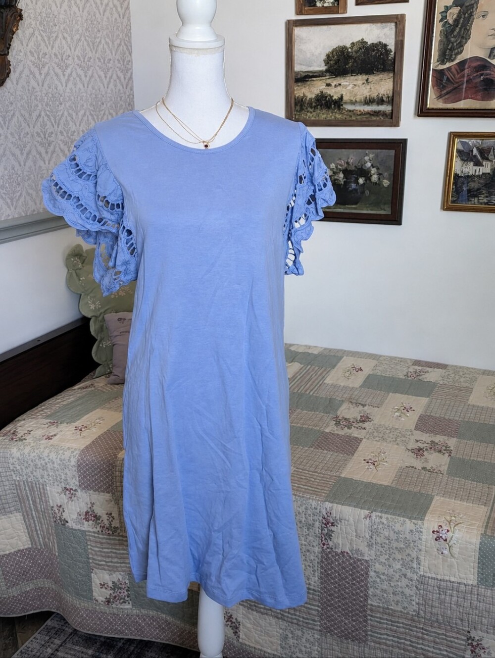 Matilda Jane NWT Periwinkle Blue Eyelet Flutter Sleeve Dress S